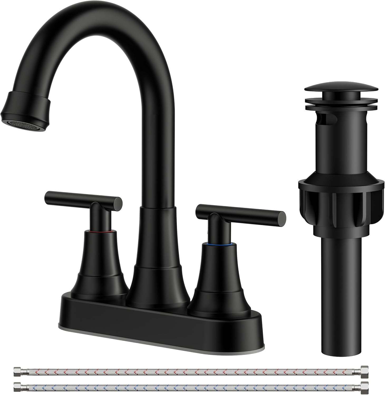 FORIOUS Matte Black Bathroom Sink Faucet, 4 Inch Centerset