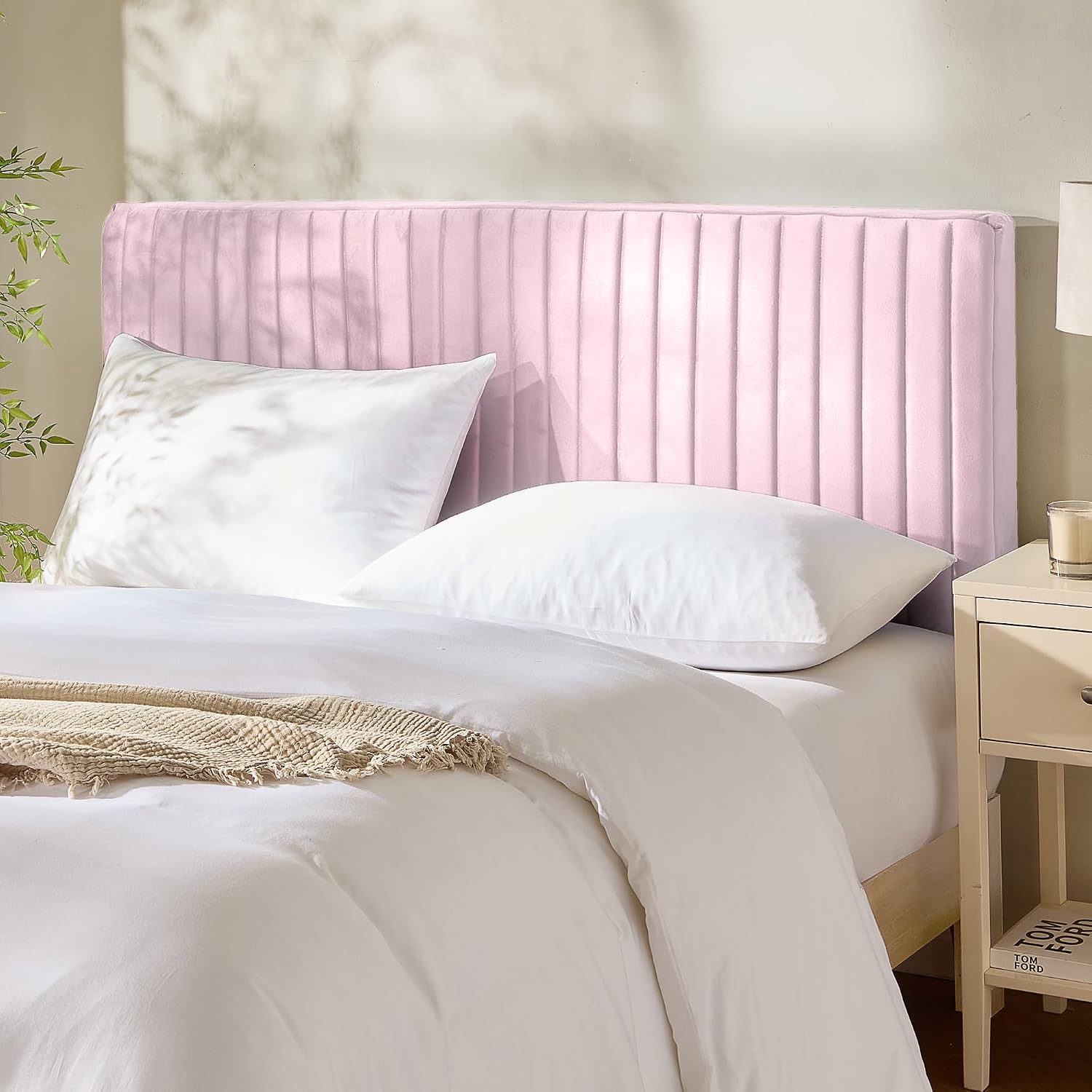 Hearth and Harbor Wall Mounted Queen Headboard, Pink Velvet