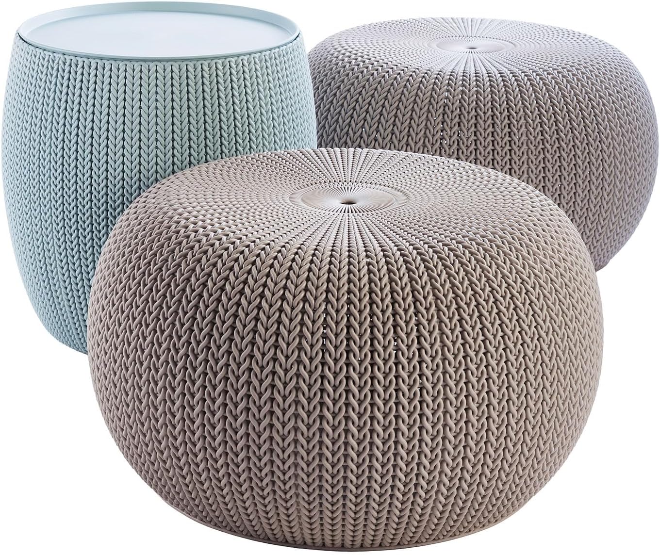 Keter Urban Knit Pouf Ottoman Set of 2 with Storage Table