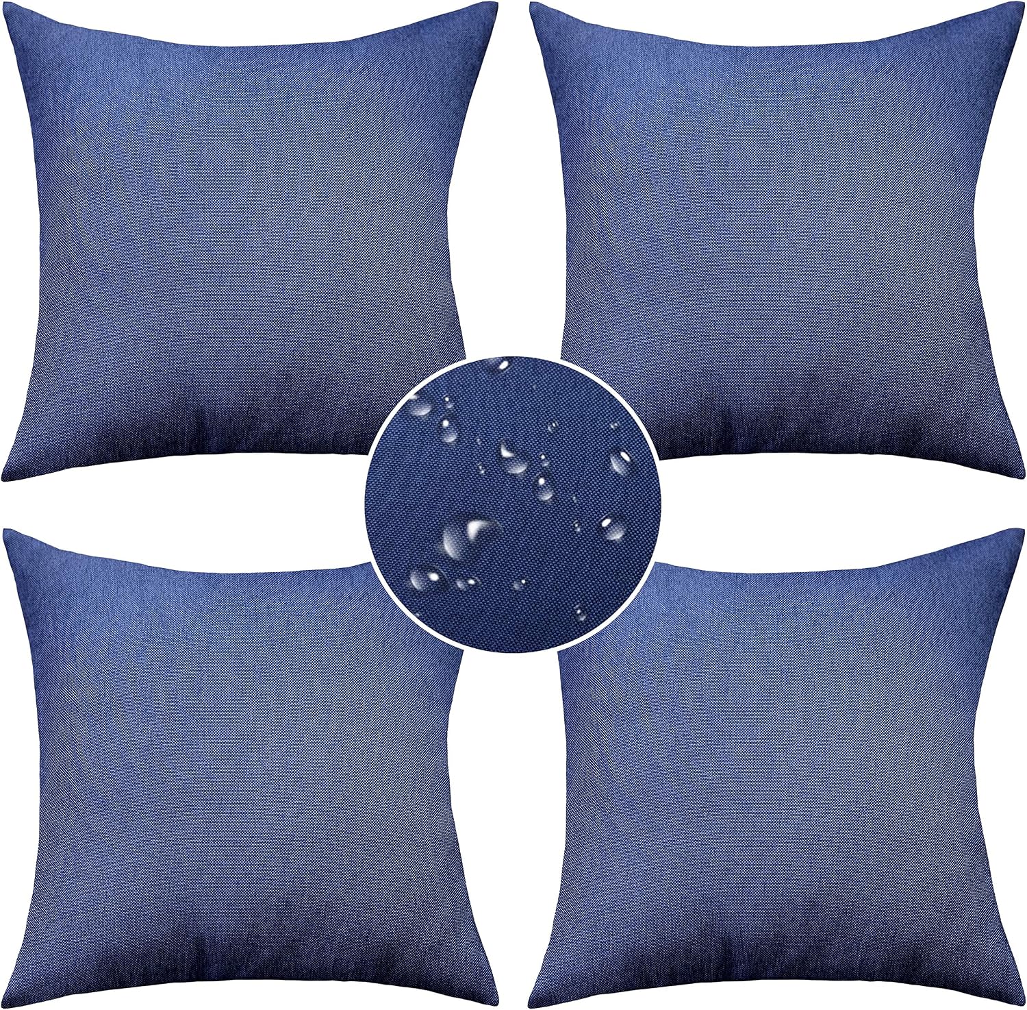 Demetex Waterproof Outdoor Throw Pillow Covers, Set of 4, Blue
