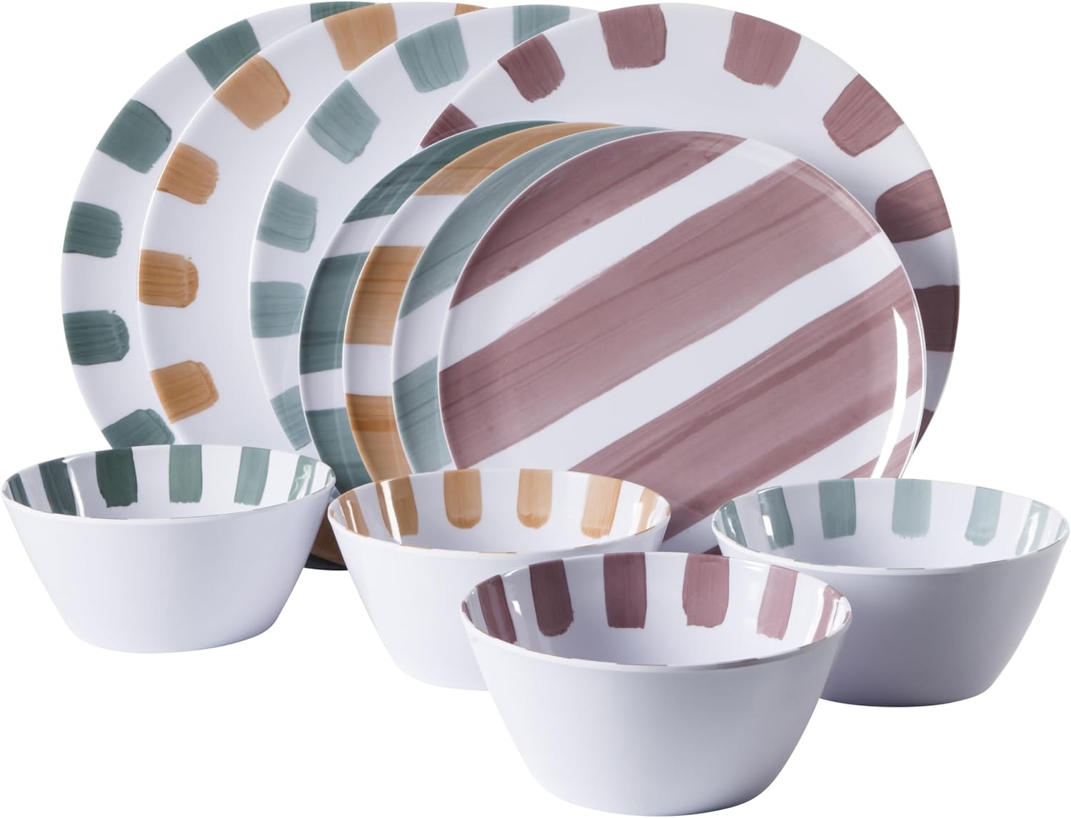 Gibson Home Cottage Stripes 12 Piece Melamine Plates and Bowls Set