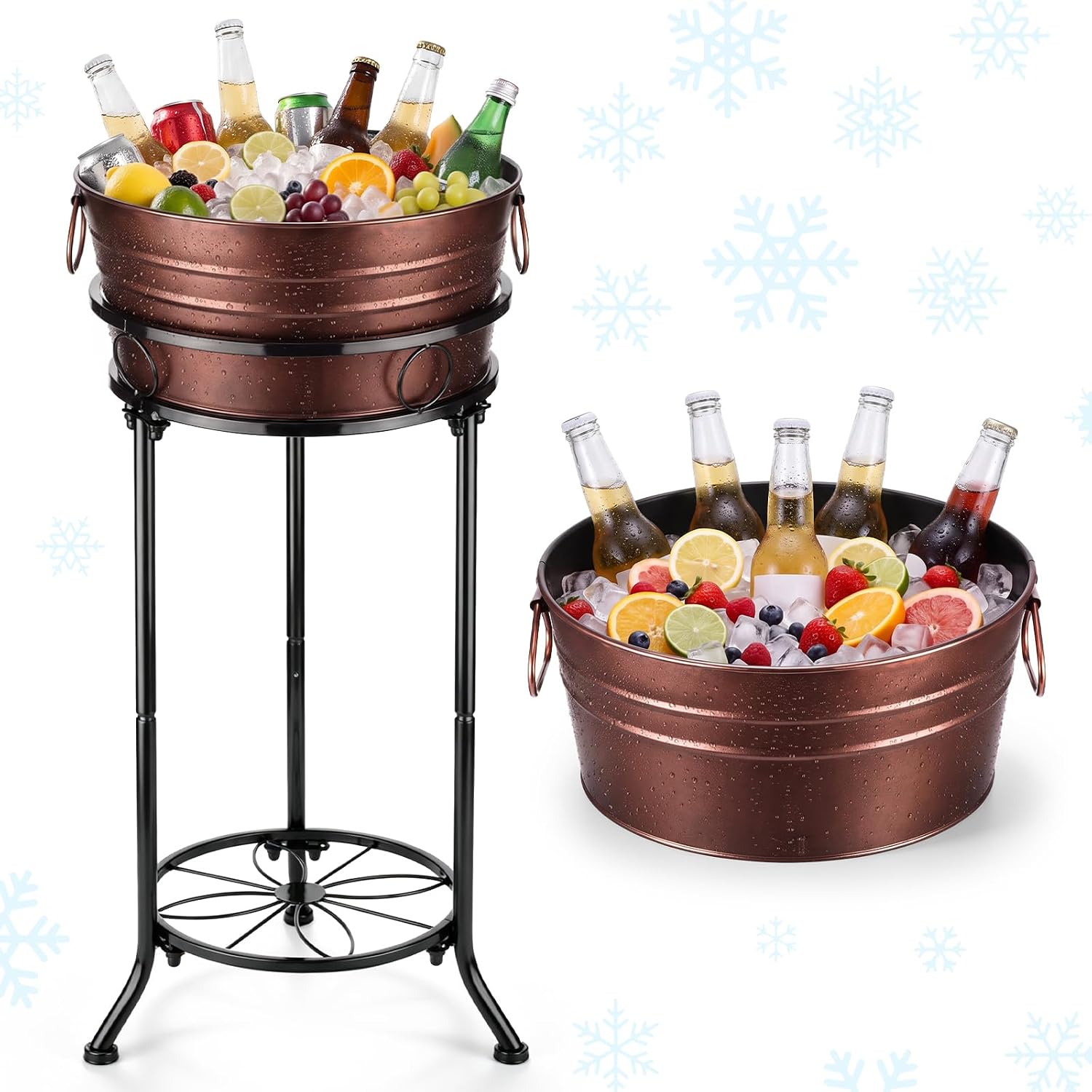 Fumete Copper Beverage Tub with Stand, Champagne Ice Bucket Set
