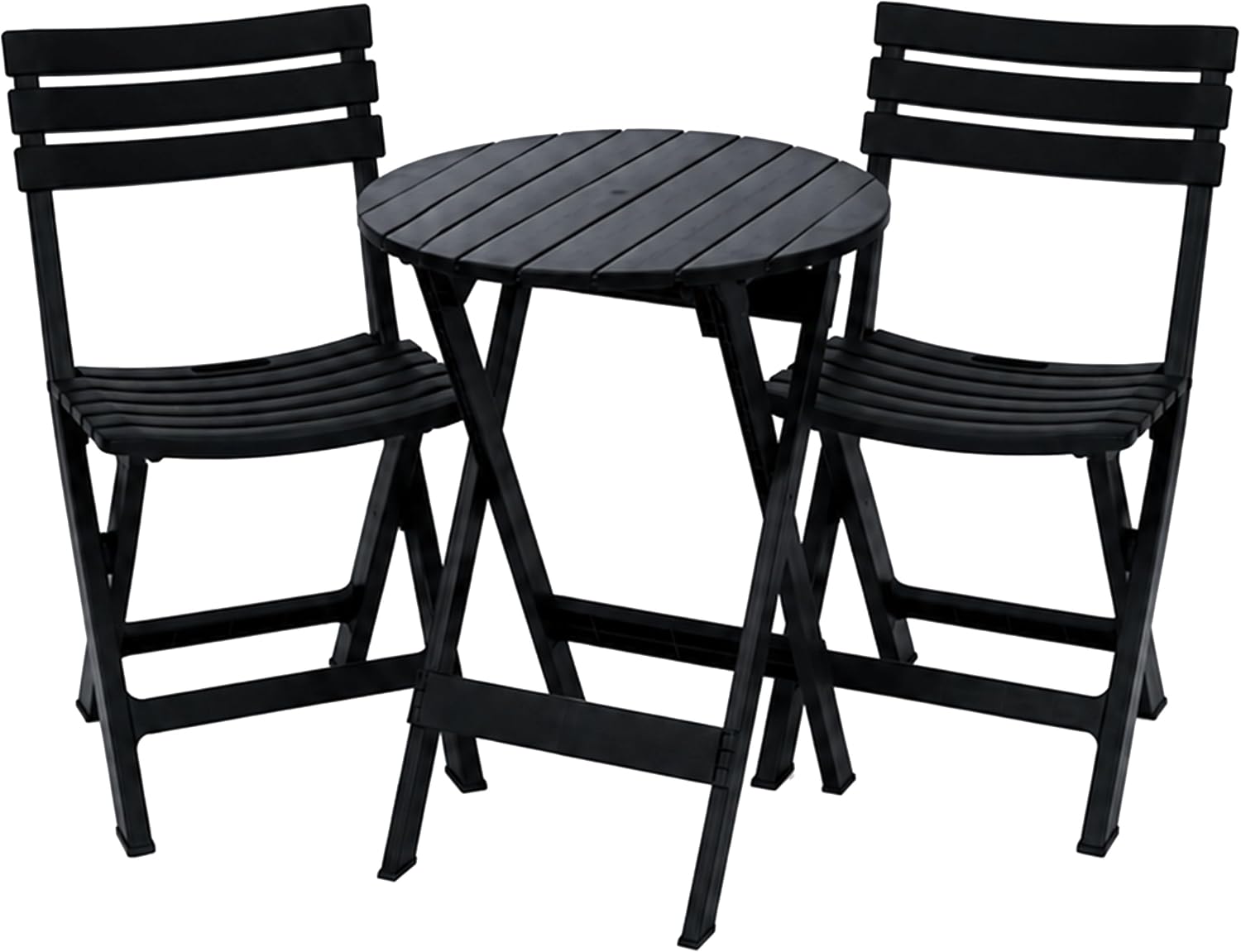 3 Piece Outdoor Bistro Set with Folding Round Table and 2 Chairs, Black