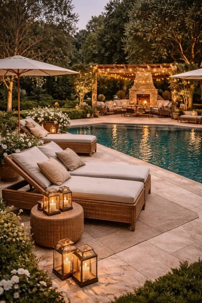 Well-planned poolside area avoiding common decor mistakes