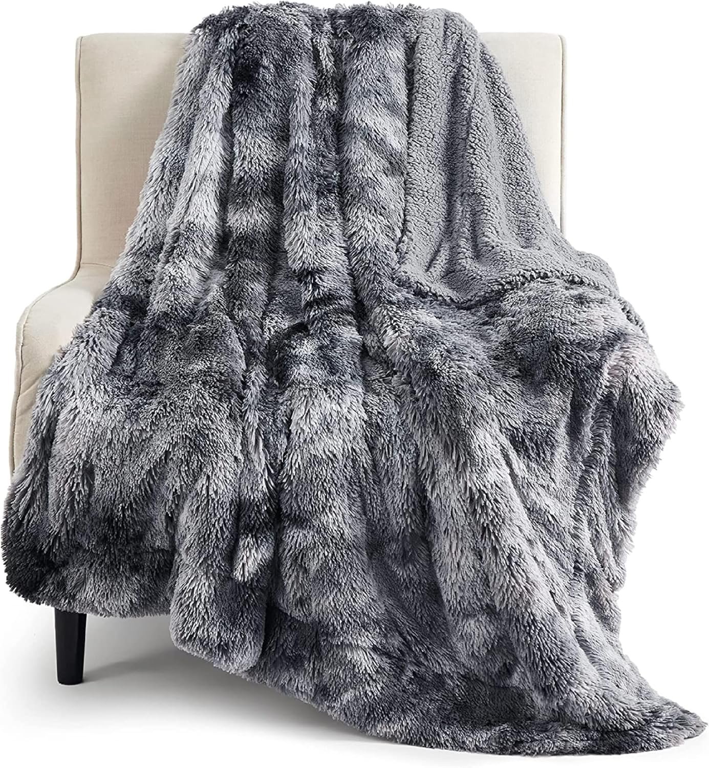 Bedsure Faux Fur Fluffy Fleece Sherpa Throw Blanket, Grey, 50 x 60 Inch