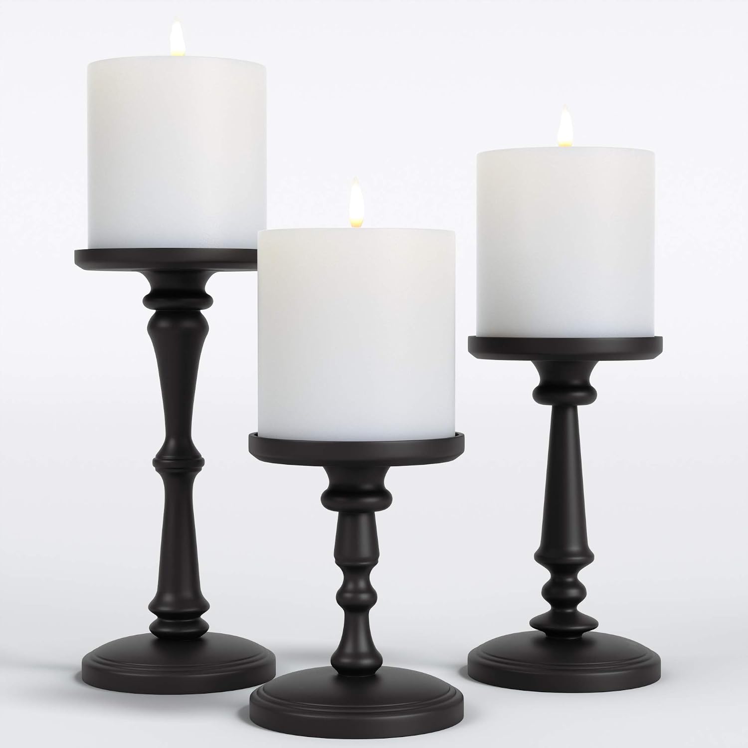 Matte Black Metal Pillar Candle Holders, Set of 3, 6, 8 and 10 Inch