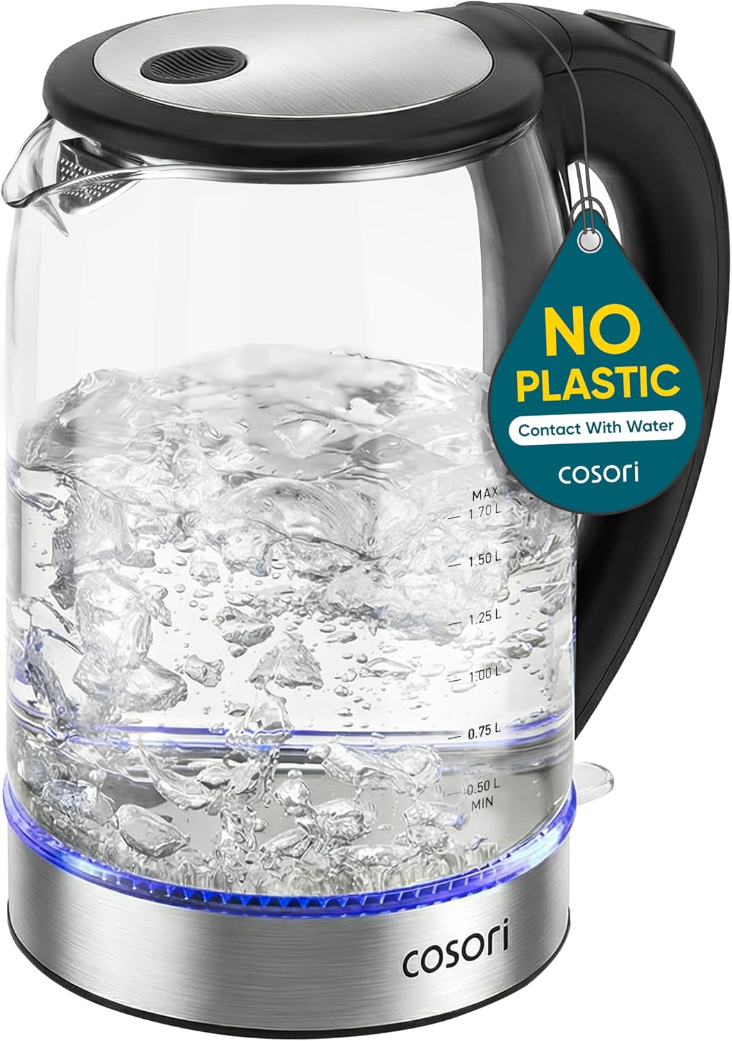 Cosori Electric Kettle, 1.7L, No Plastic Contact with Water, Black