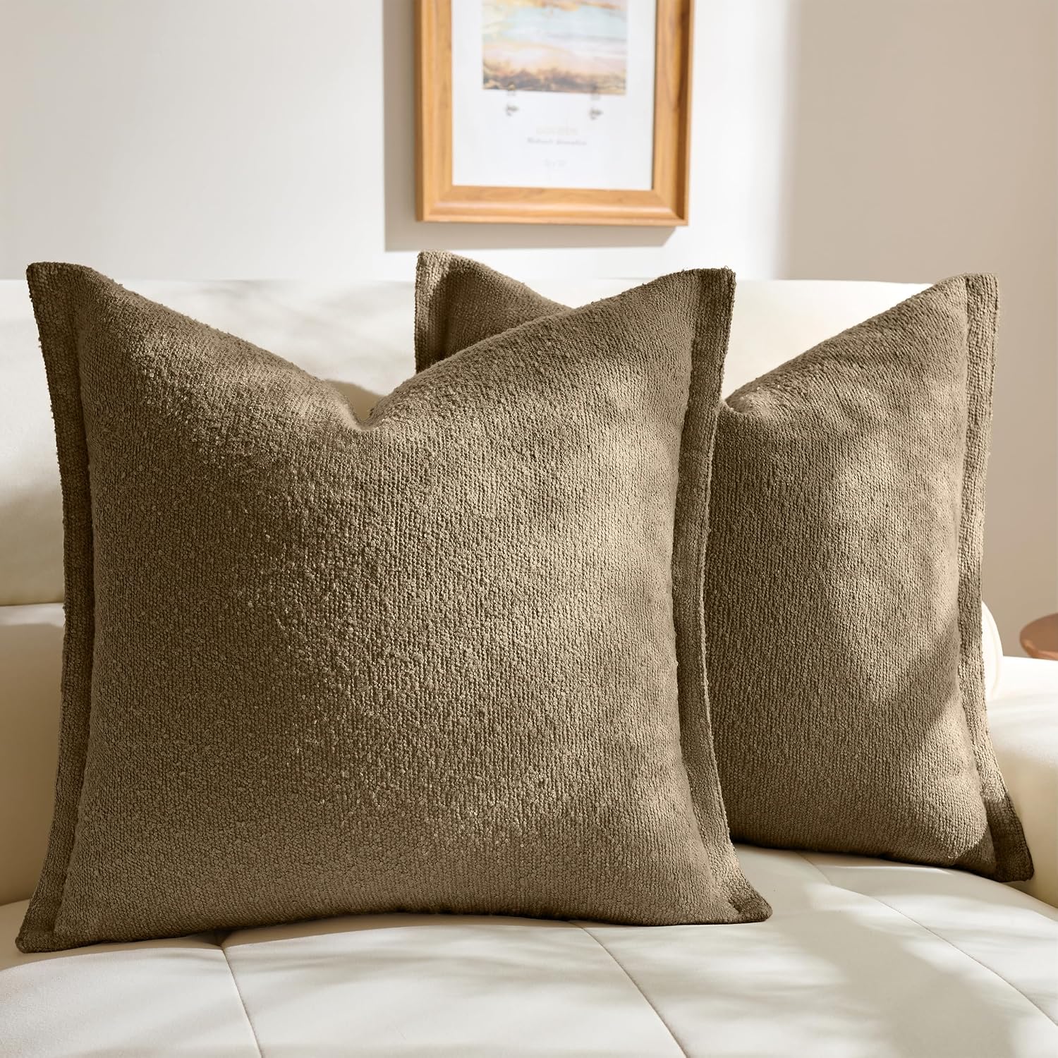 Soft Boucle Pillow Covers, 20 x 20 Inch, 2 Pack, Mocha Brown
