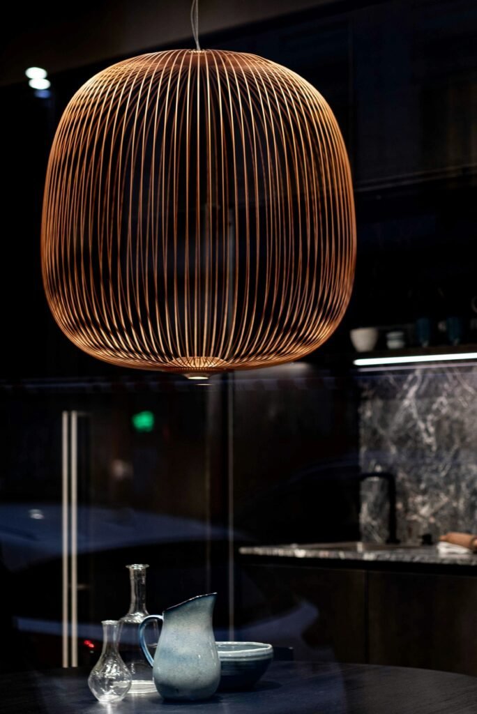Warm ambient lamp lighting in a cozy winter room corner
