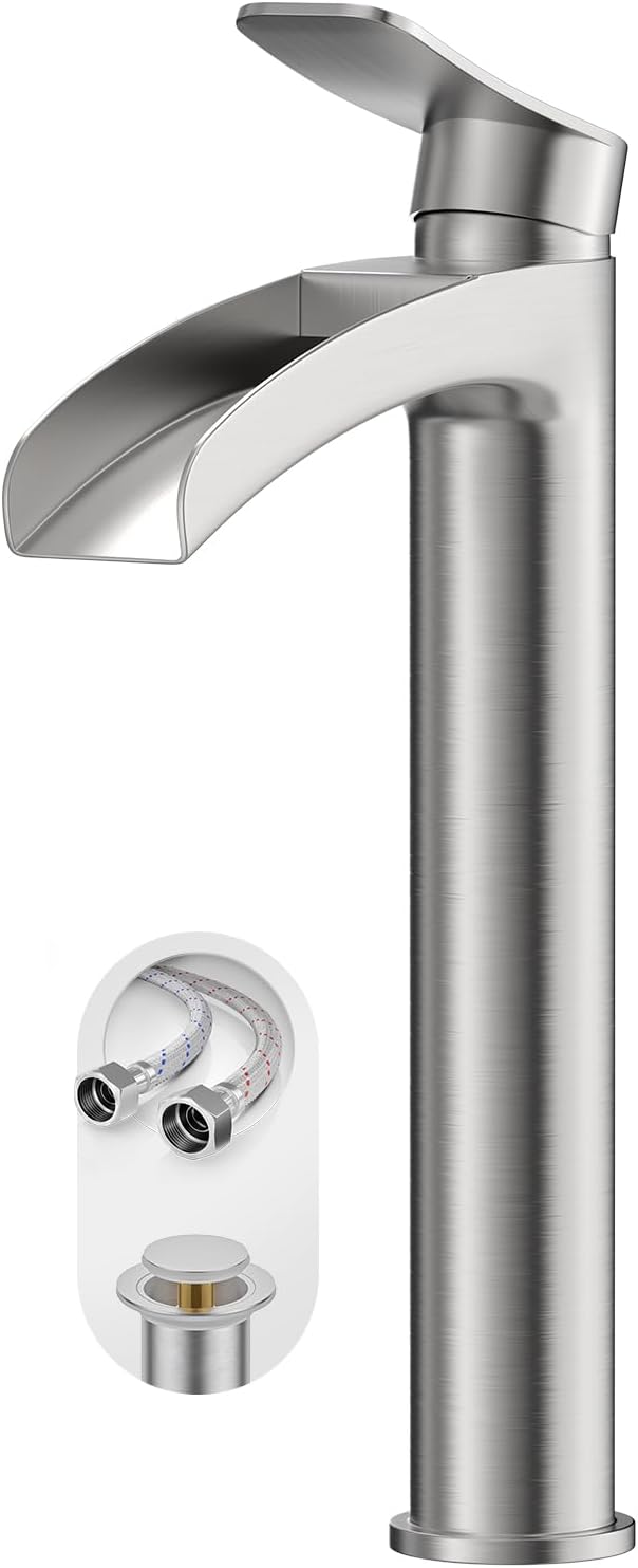 Phiestina Brushed Nickel Tall Bathroom Vessel Sink Faucet