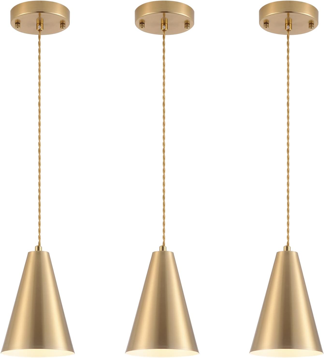 Gold Pendant Lights for Kitchen Island and Dining Room, 3 Pack