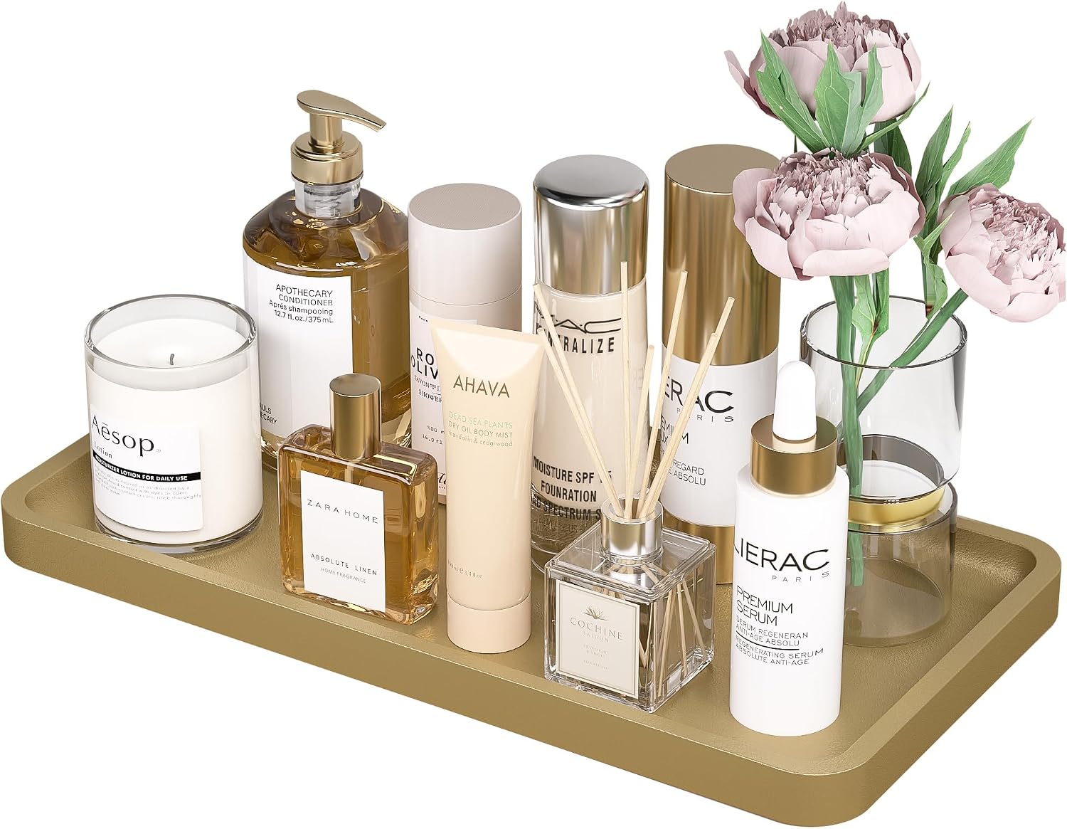 Weenson Gold Bathroom Vanity Tray for Countertop, Perfume, Makeup and Jewelry Decor