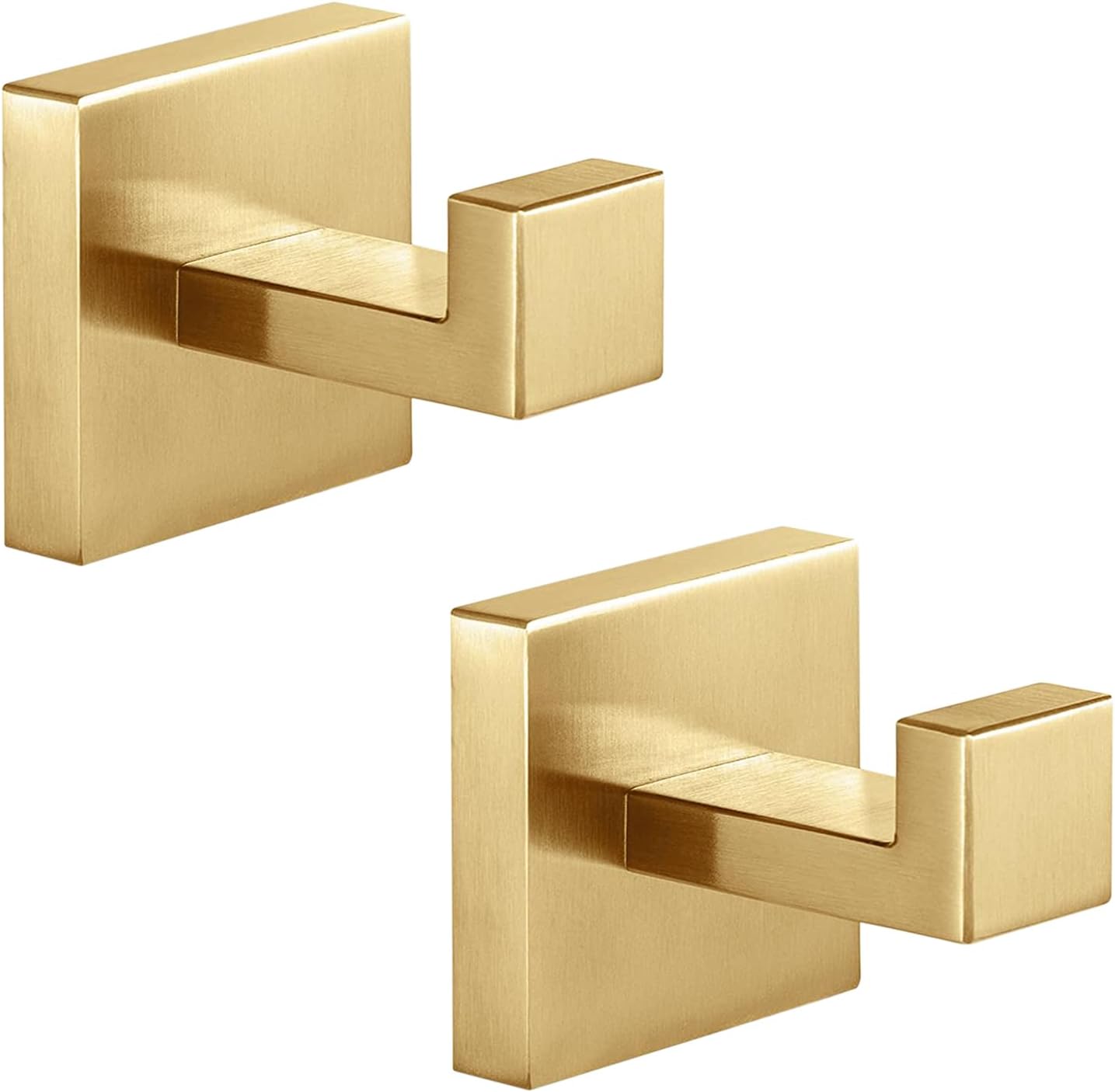 Heavy Duty Stainless Steel Square Towel and Robe Hooks, Wall Mounted, Brushed Gold