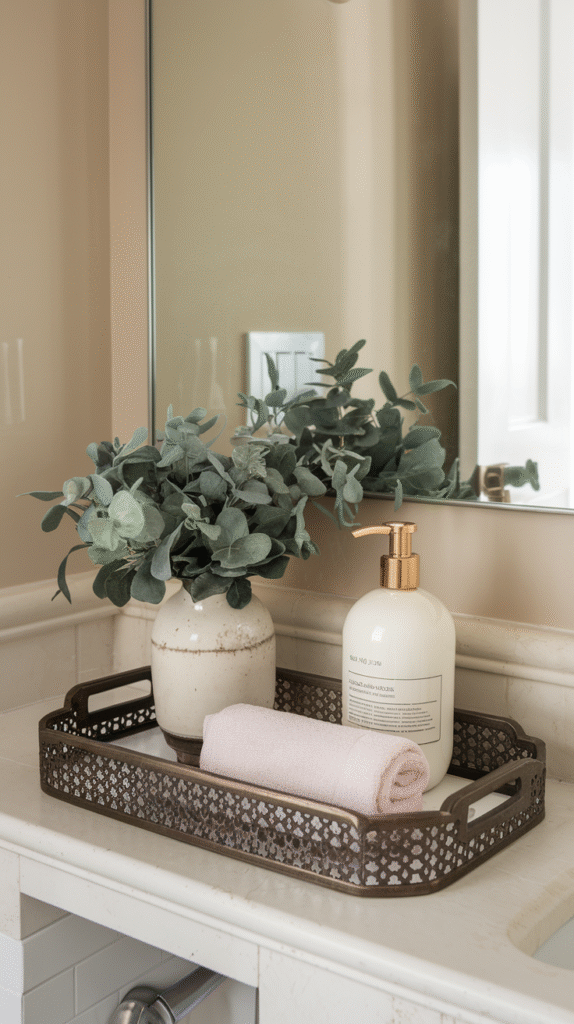 Small functional extras signaling genuine high-end care in a powder room