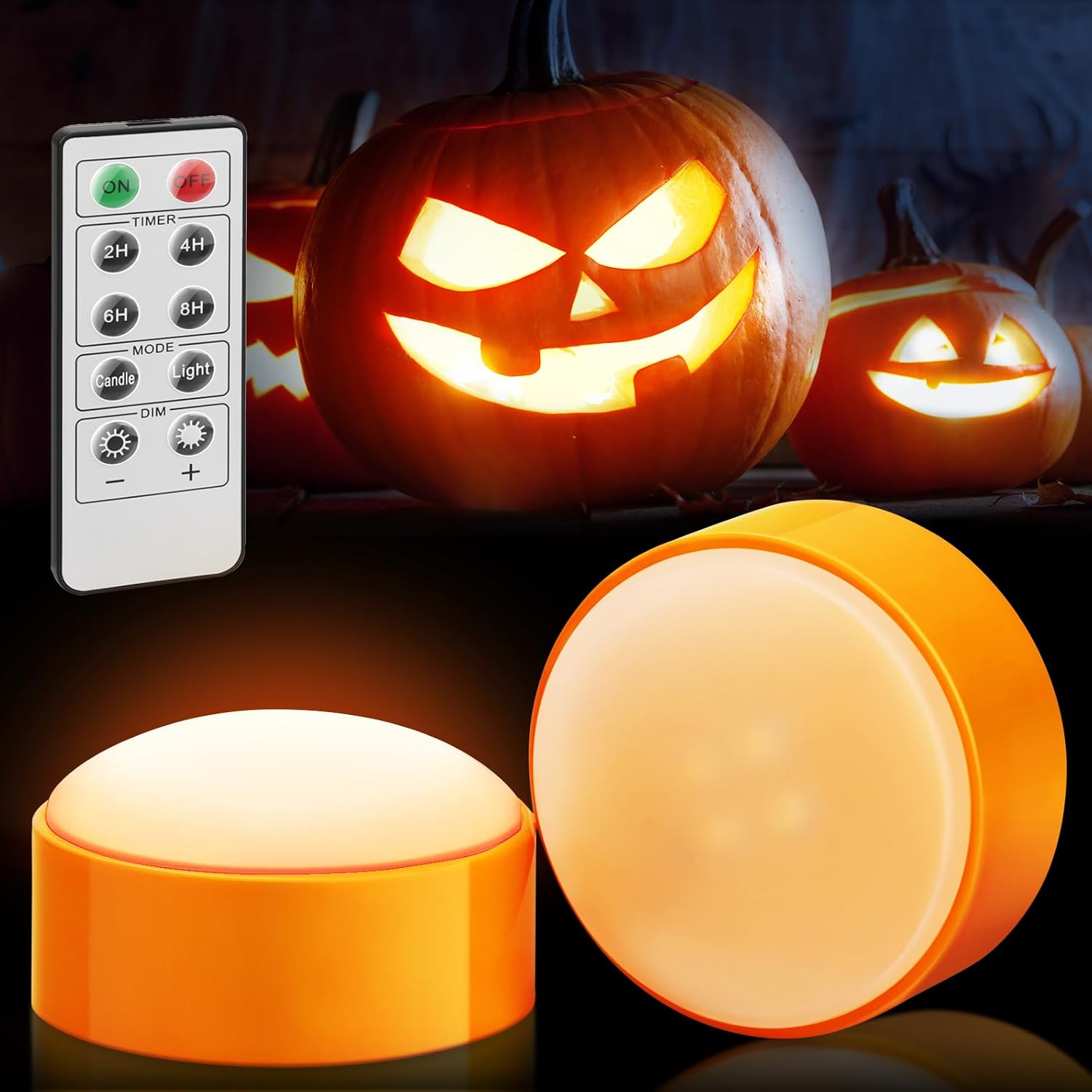 Luditek 2 Pack Orange LED Pumpkin Lights with Remote and Timer