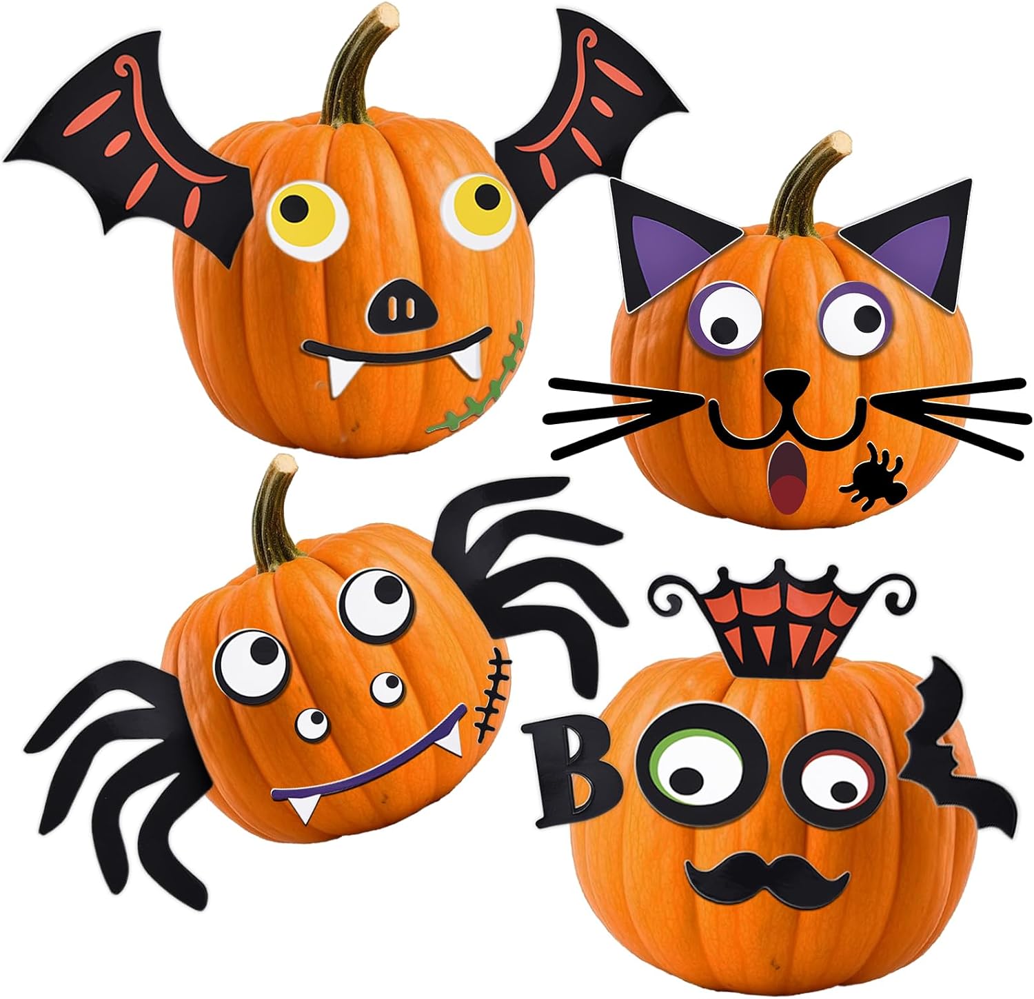 Foam Pumpkin Decorating Kit, 16 Pack with Foam Stickers, 4 Styles