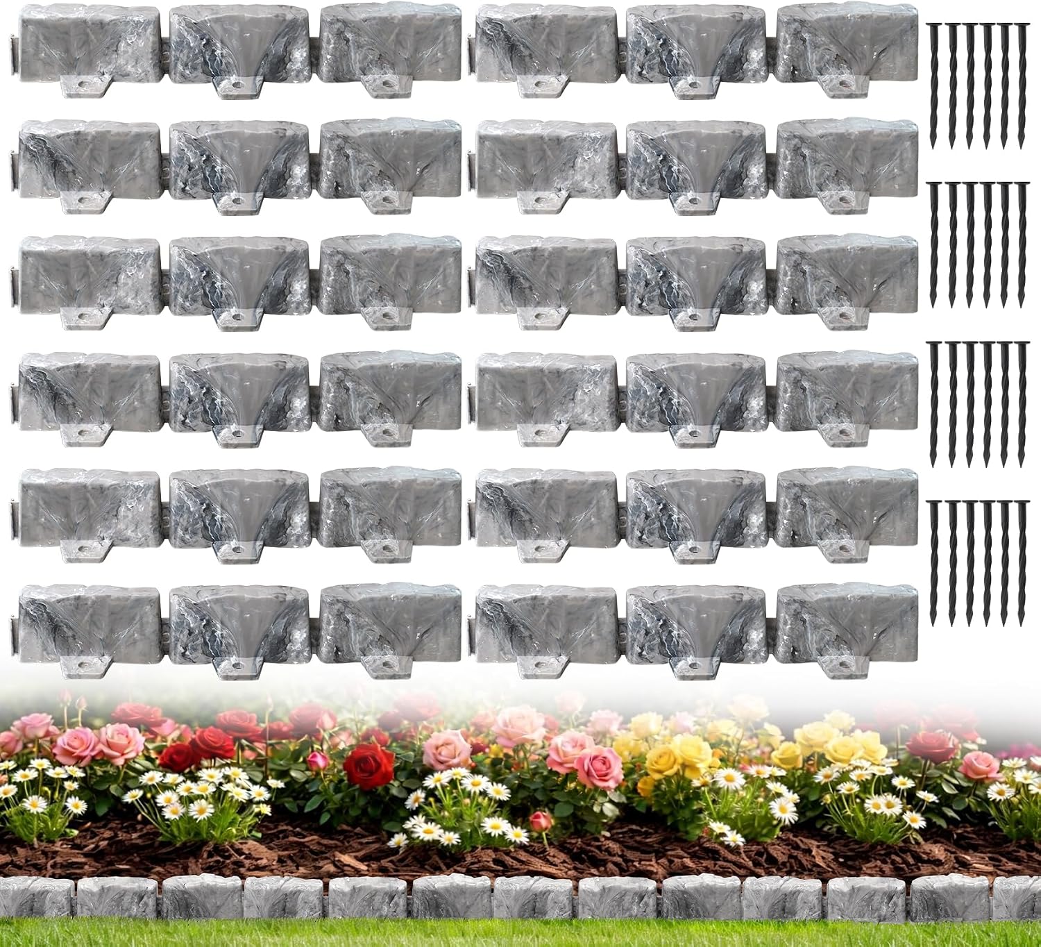 Faux Stone Landscape Edging Border, 17 Ft x 2.75 Inch Tall