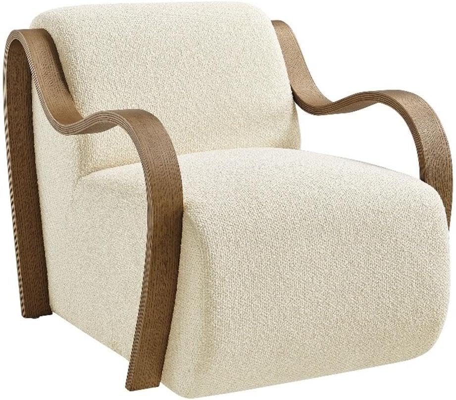 Modway Atrium Boucle Lounge Chair in Cream with Sculptural Bentwood Arms