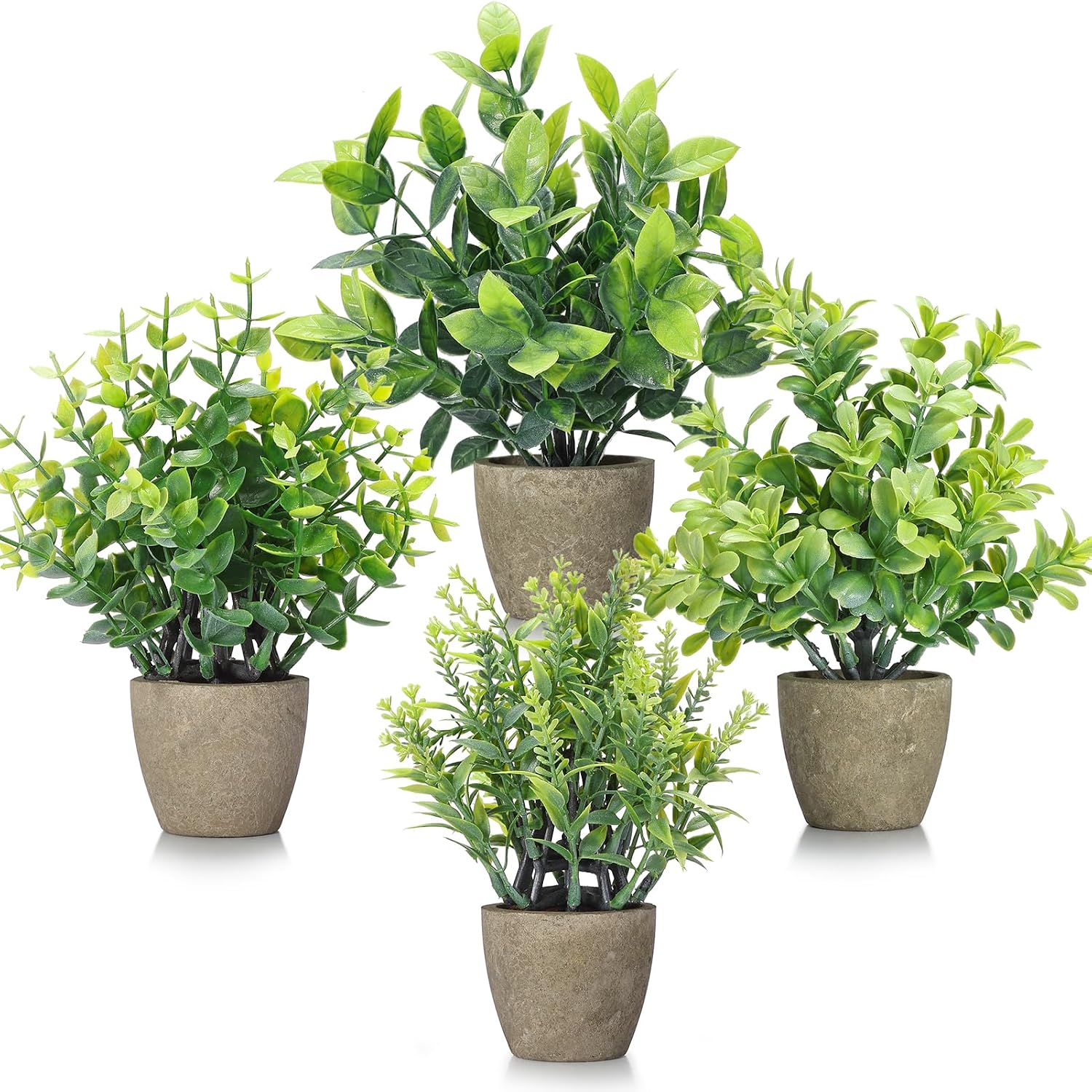Mini Artificial Greenery Potted Plants, 4 Pack, for Bathroom and Shelves