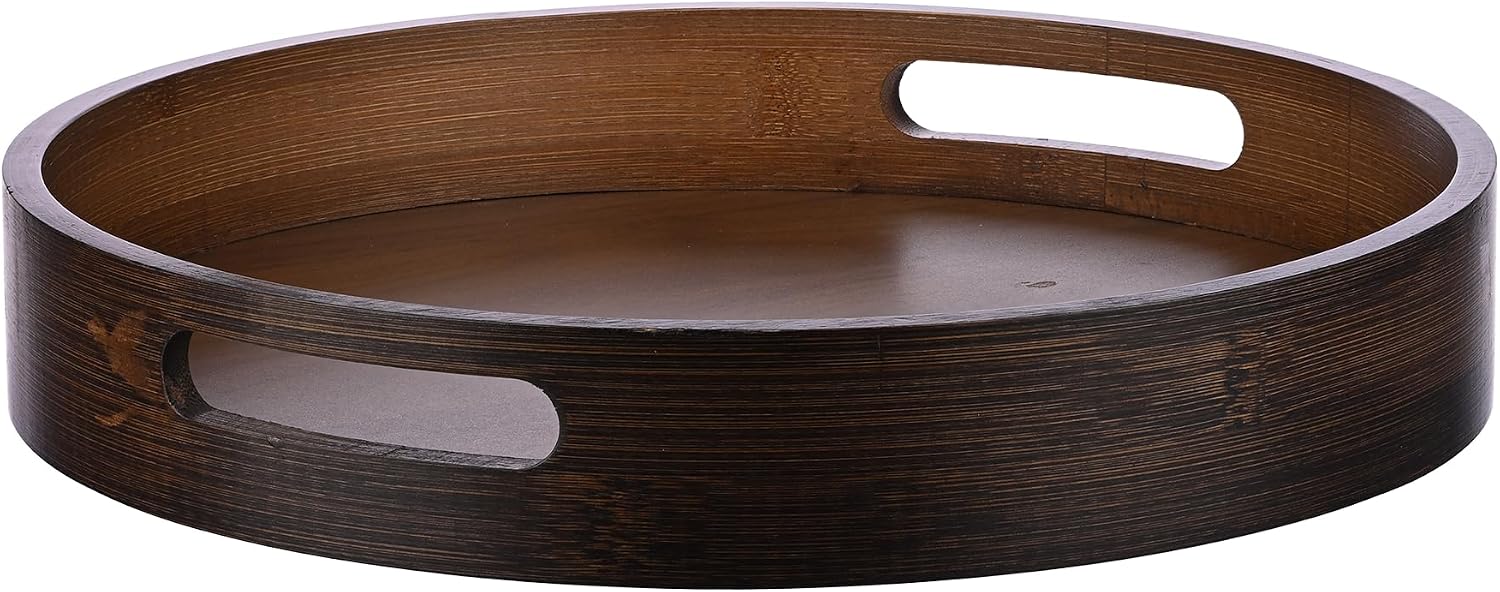 Round Wood Tray for Ottoman and Coffee Table, 11.8 Inch, Large