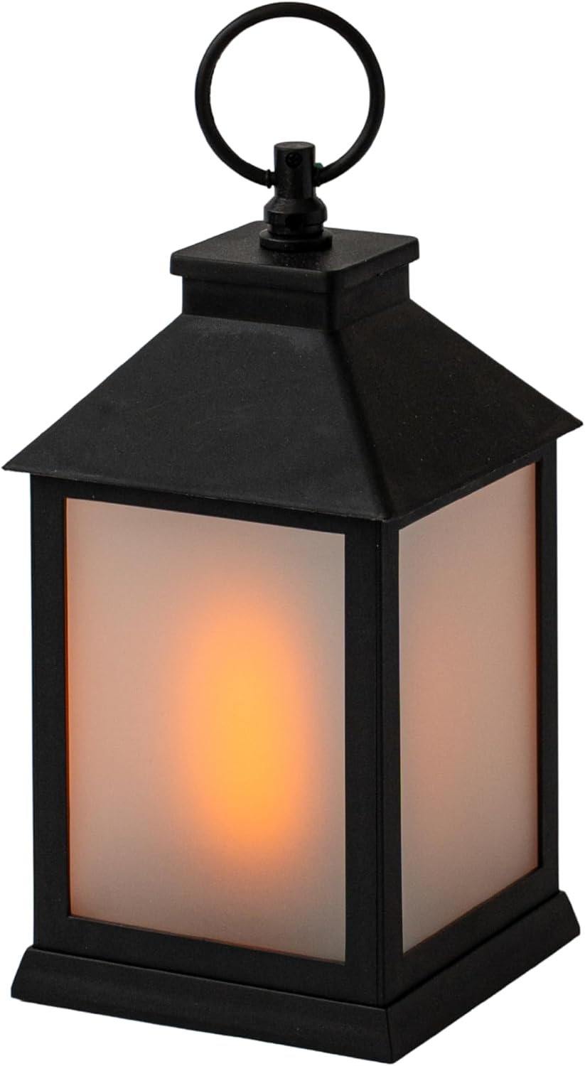 Waterproof LED Lantern with Flame Effect, 8.3 Inch, Vintage Black