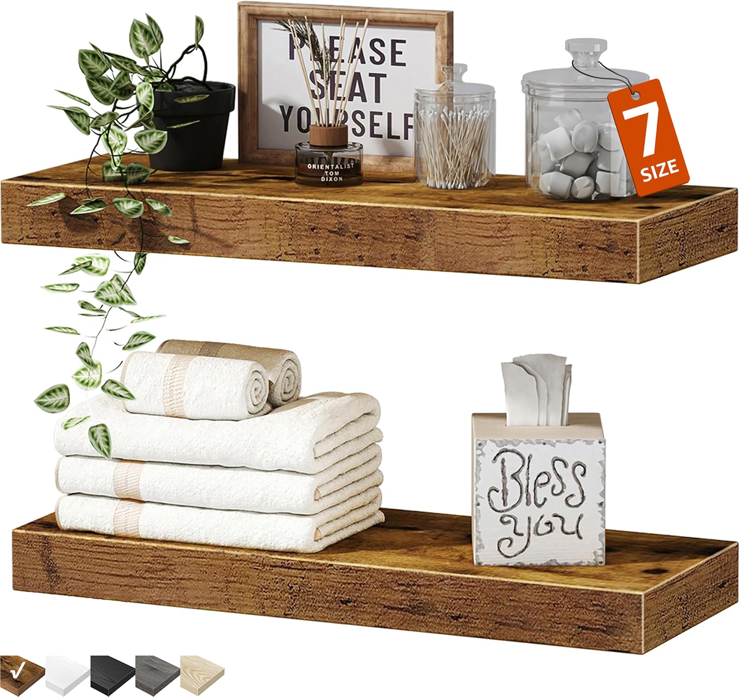 QEEIG Bathroom Floating Shelves for Wall (Brown, Set of 2, 15.7