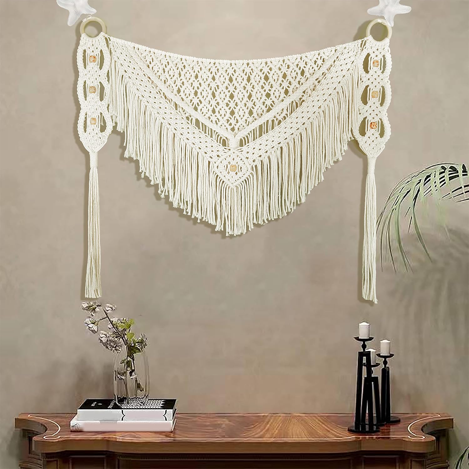 kiido Large Macrame Wall Hanging Boho Tapestry Curtain Fringe Woven Bohemian Wall Decor Home Decoration for Apartment Bedroom Living Room, Blossom 35.4
