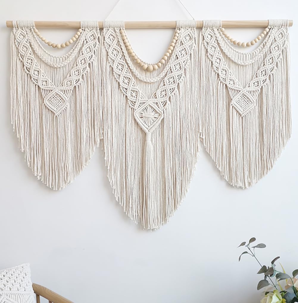 Achart Macrame Wall Hanging Large - Boho Wall Decor, Large Wall Art, Macrame Tapestry Boho Decor for Bedroom (Wooden Bead)