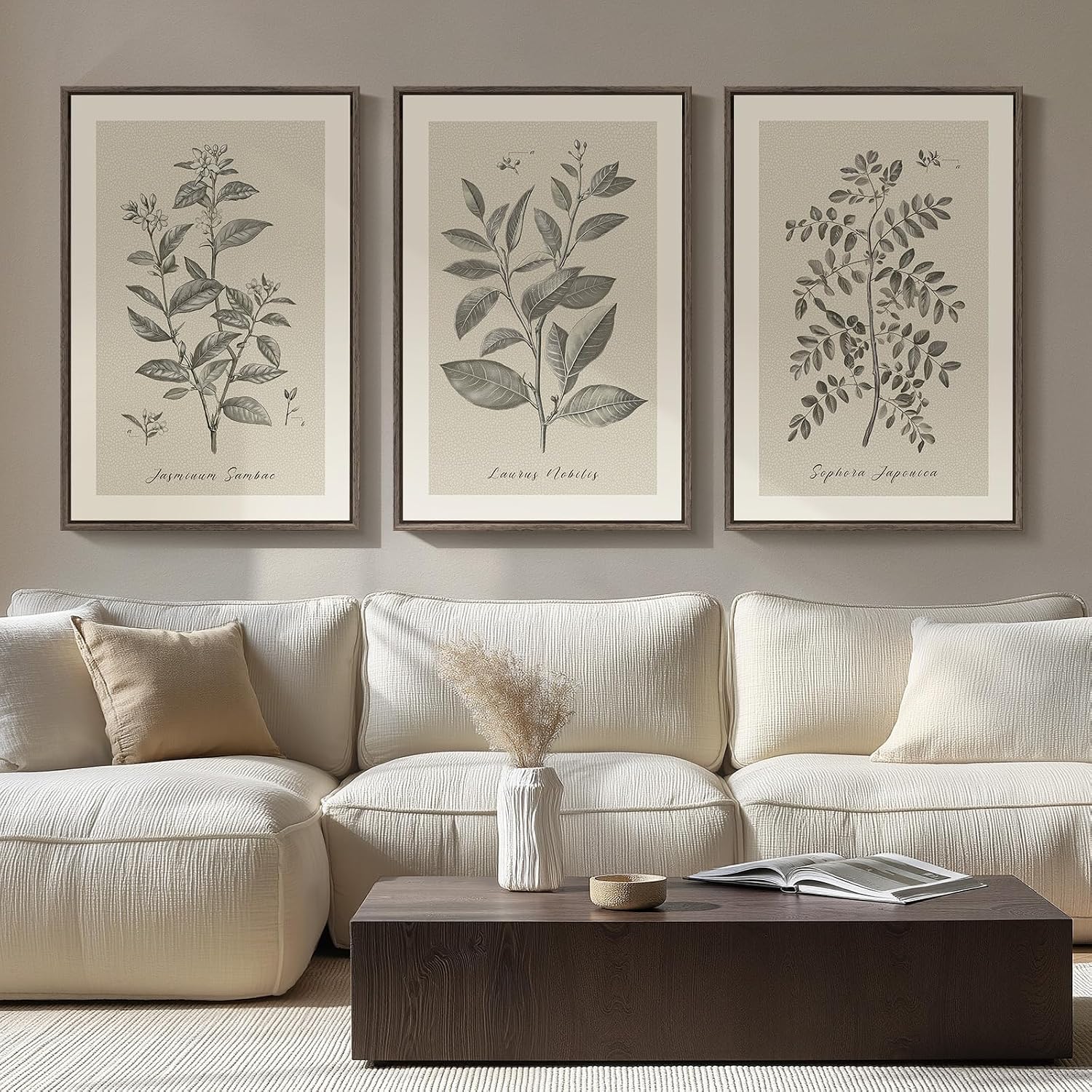 Large Framed 3 Piece Vintage Botanical Wall Art for Living Room, 20x30 In
