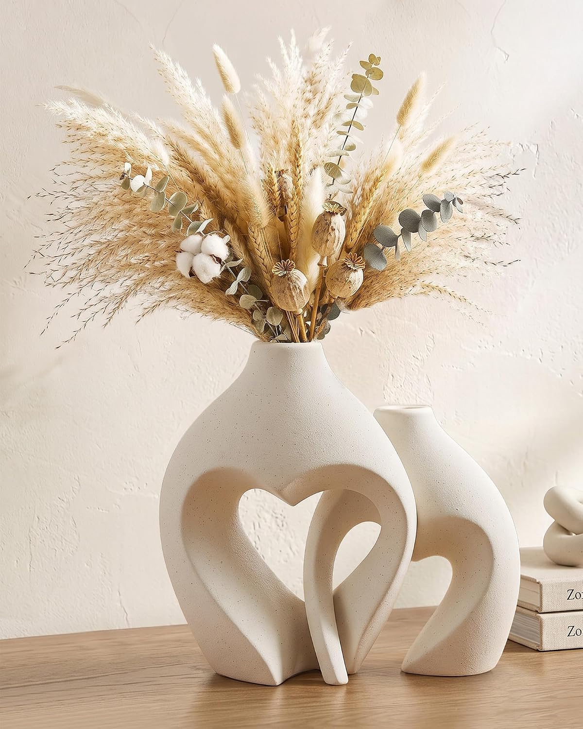 White Ceramic Heart Shaped Flower Vase, Set of 2
