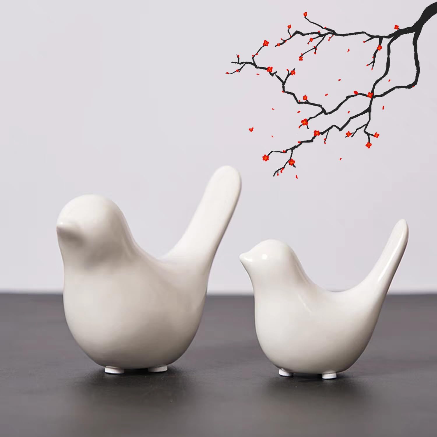 White Ceramic Bird Figurines, Modern Small Animal Statues
