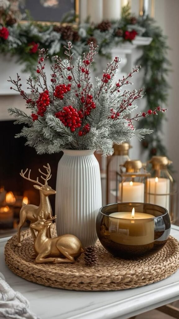 Decorative tray organizing small objects on a side table