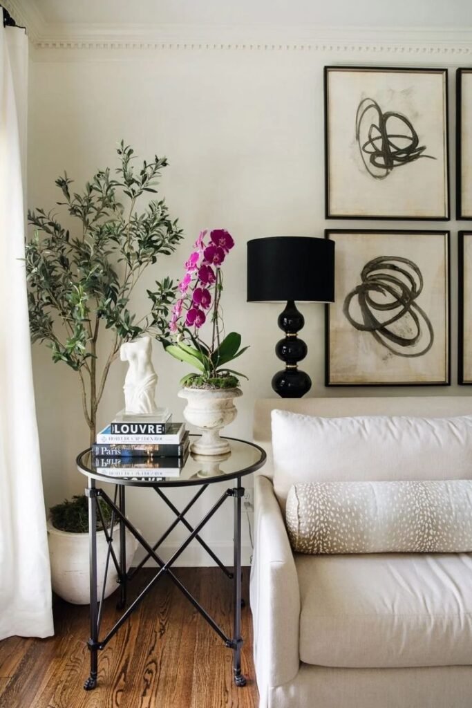 Side table styled with seasonal decor accents for an easy refresh