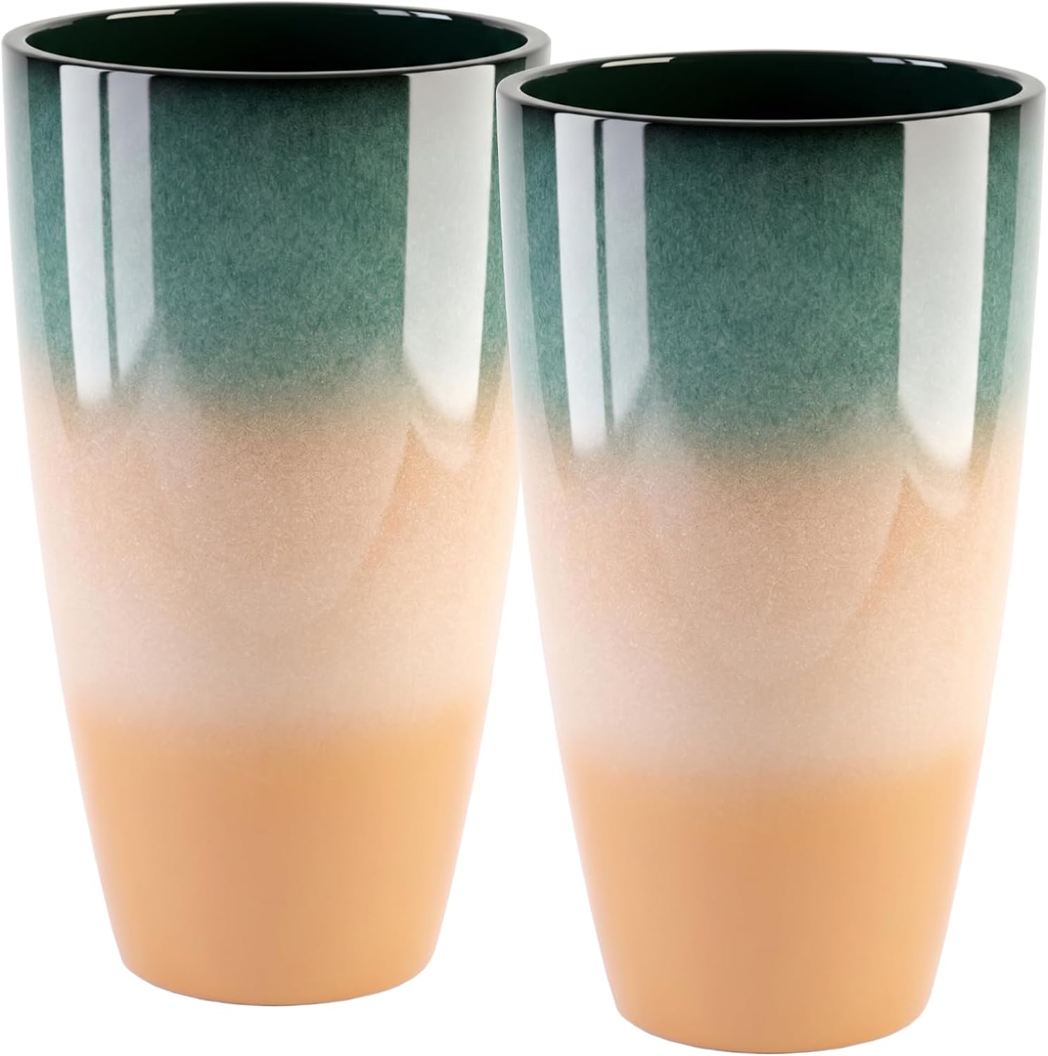 Sun-E 21 Inch Tall Planters with Removable Insert Shelf, Glazed Ceramic Look