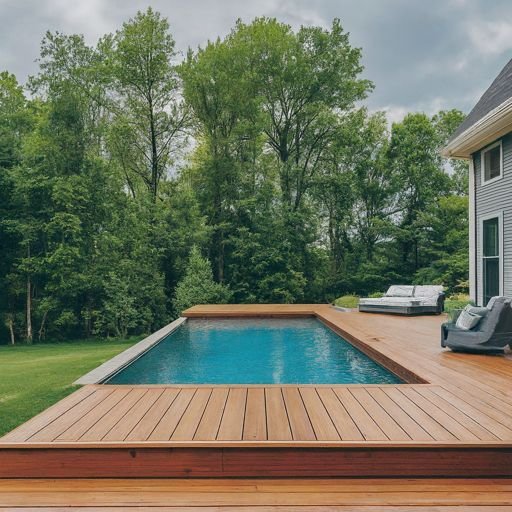 Narrow decking framing a small pool without overwhelming it