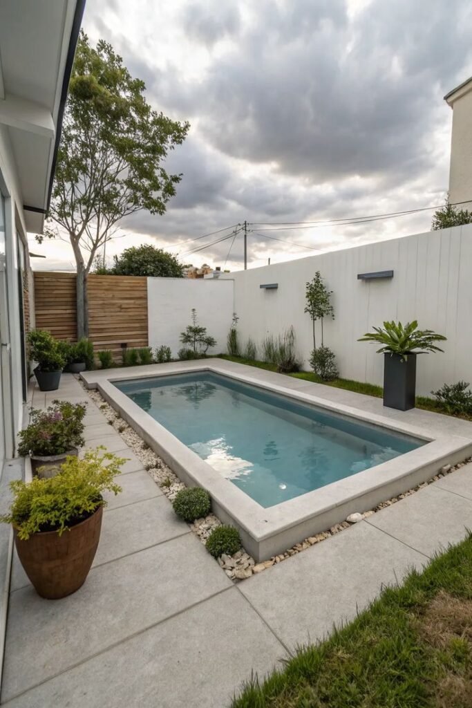Raised semi-inground pool adding dimension to a small backyard