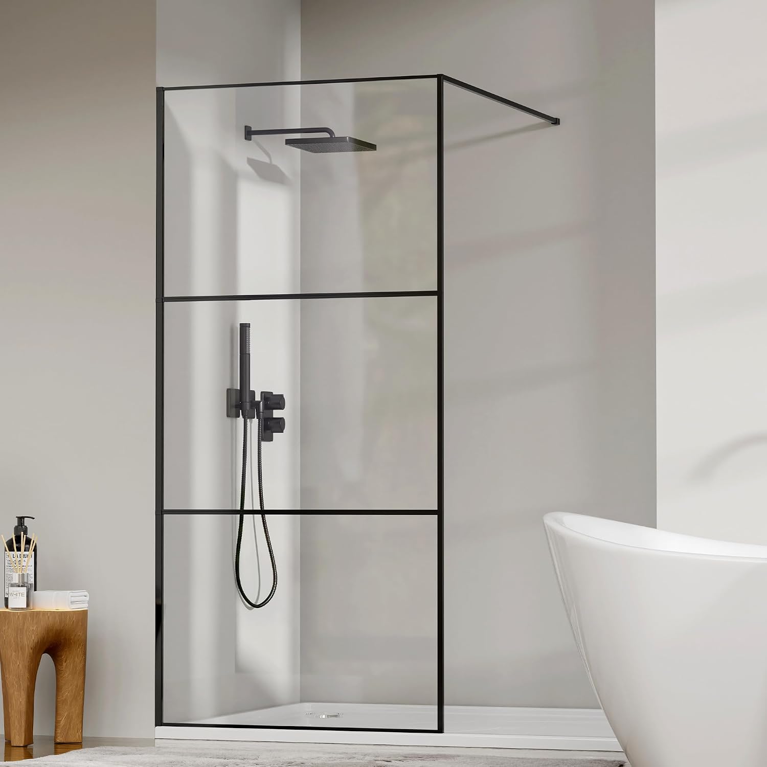 Findepot Fixed Shower Glass Panel 36"W×75"H Shower Door, Matte Black