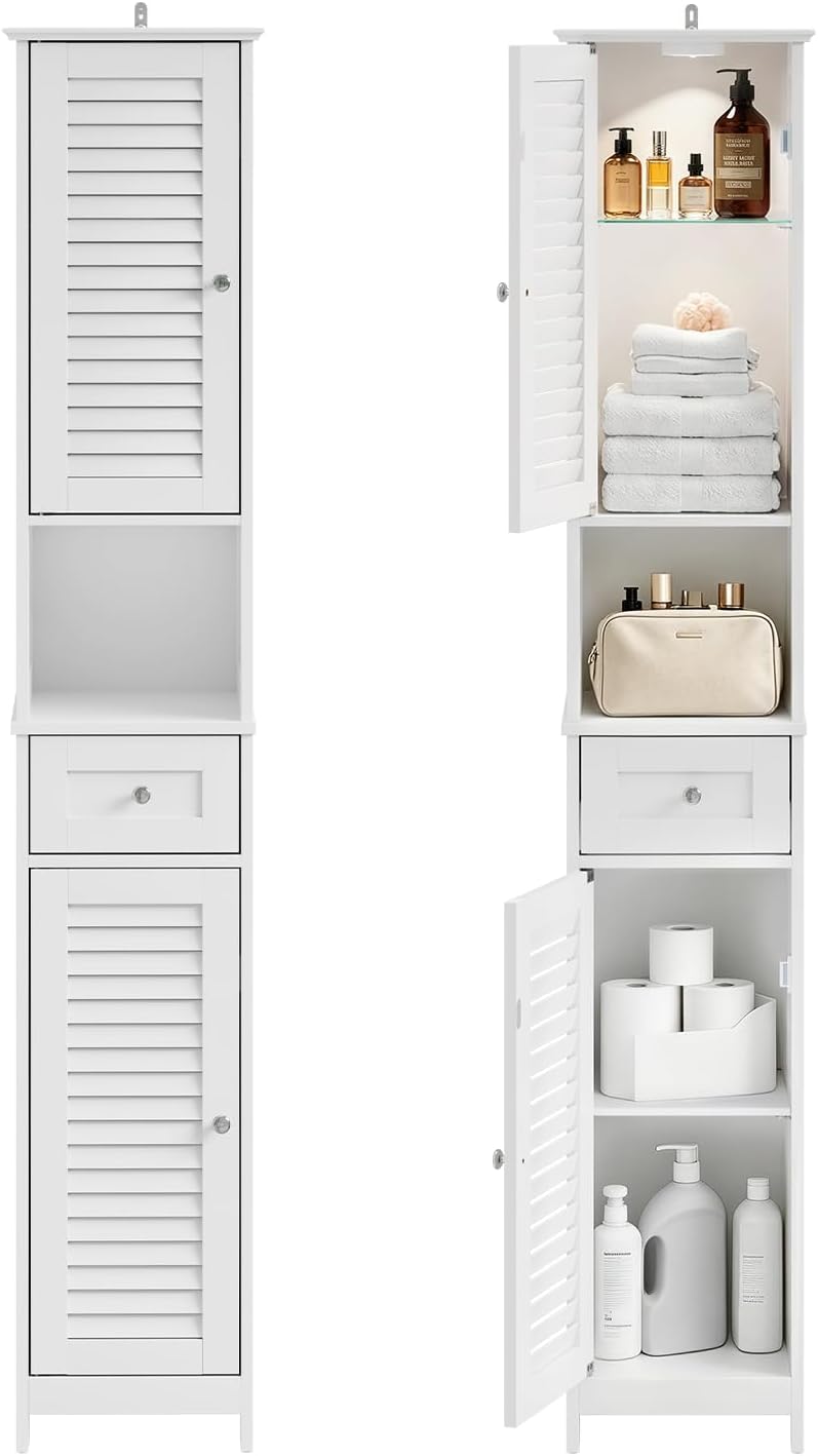 Haotian Tall Narrow Bathroom Storage Cabinet, Slim Size, White