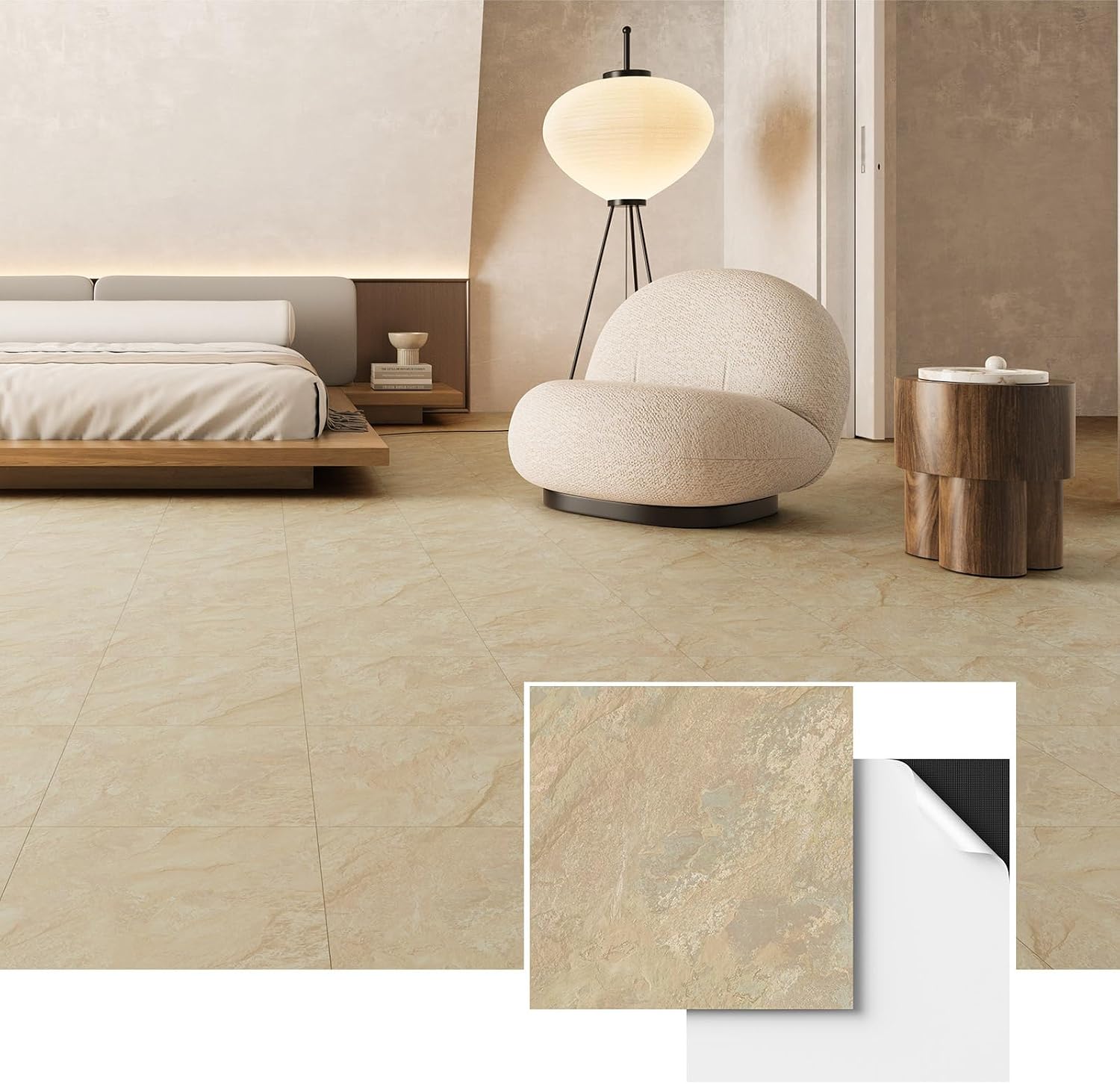 ATOPOSE Waterproof Peel and Stick Floor Tile,Marble Effect,Easy DIY Install