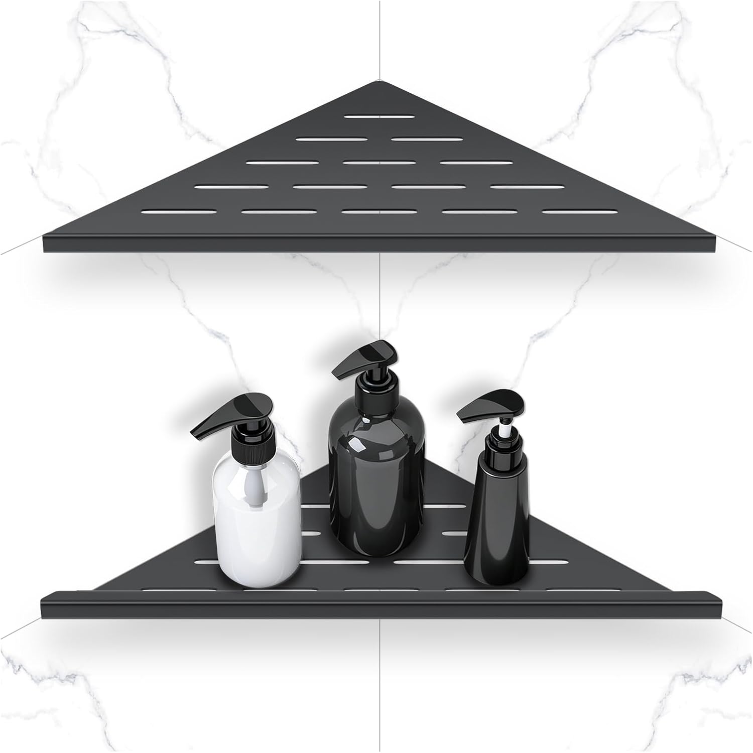 10'' Matte Black Corner Shower Shelves Bathroom Corner Shelf,304 Grade Stainless Steel Slot Design Recessed Corner Shelves Suitable for Tiled Wall,2-Pack