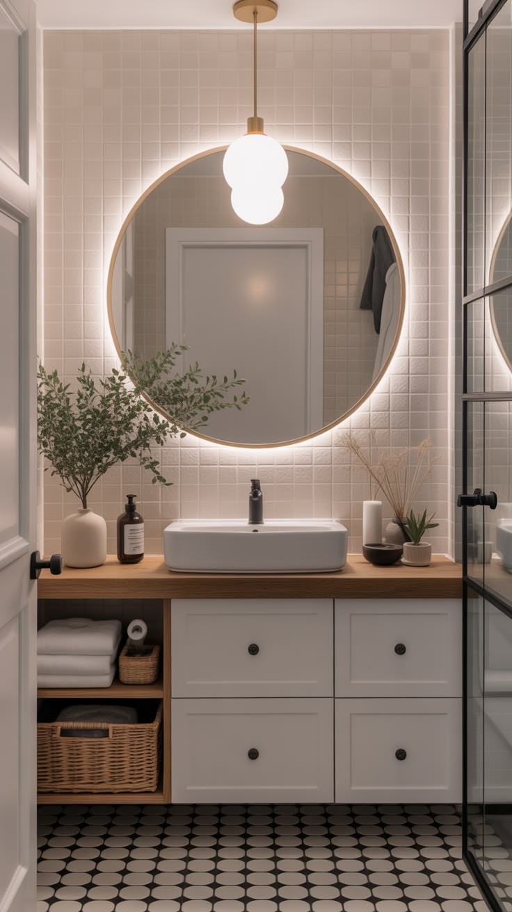 Layered bathroom lighting that brightens the space