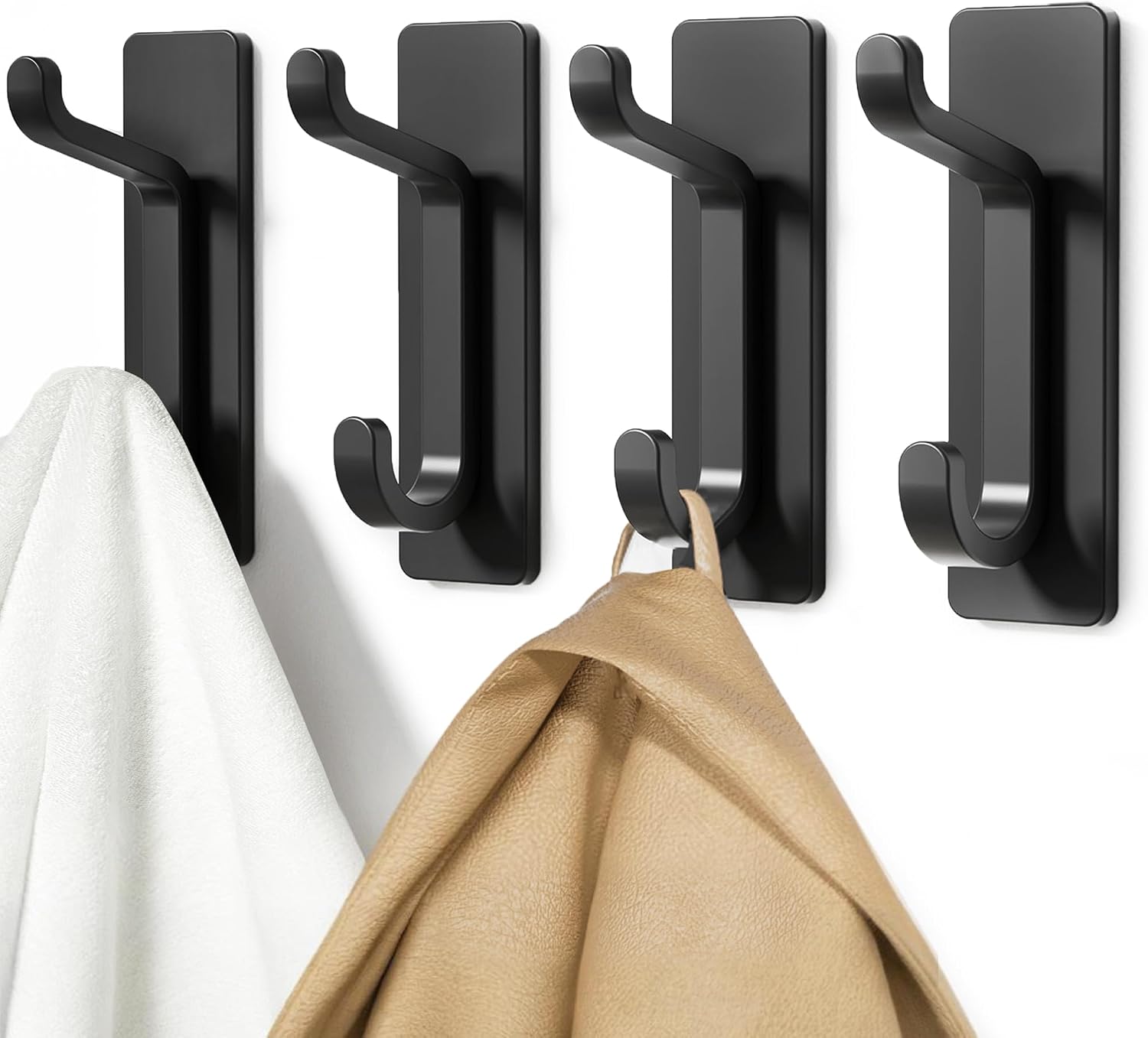 pickpiff Strong Stick-On Hooks for Coats and Towels, Black, 4 Pack