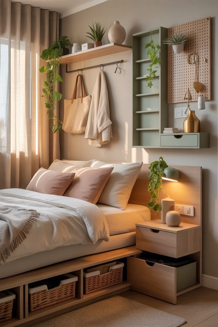 Foldable furniture providing flexible layout options in a small bedroom