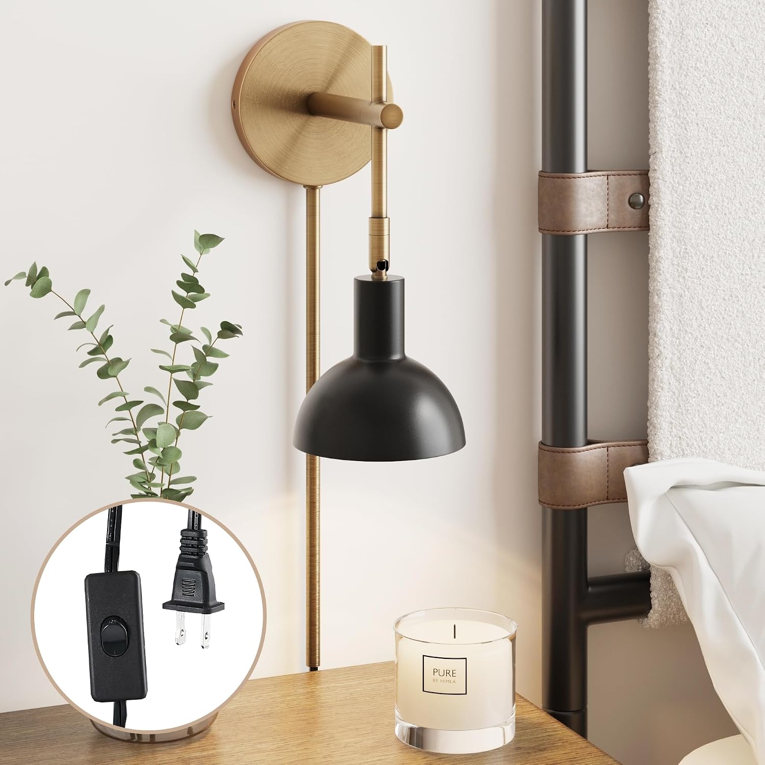 Nathan James Tamlin Plug-In Wall Sconce with On and Off Switch