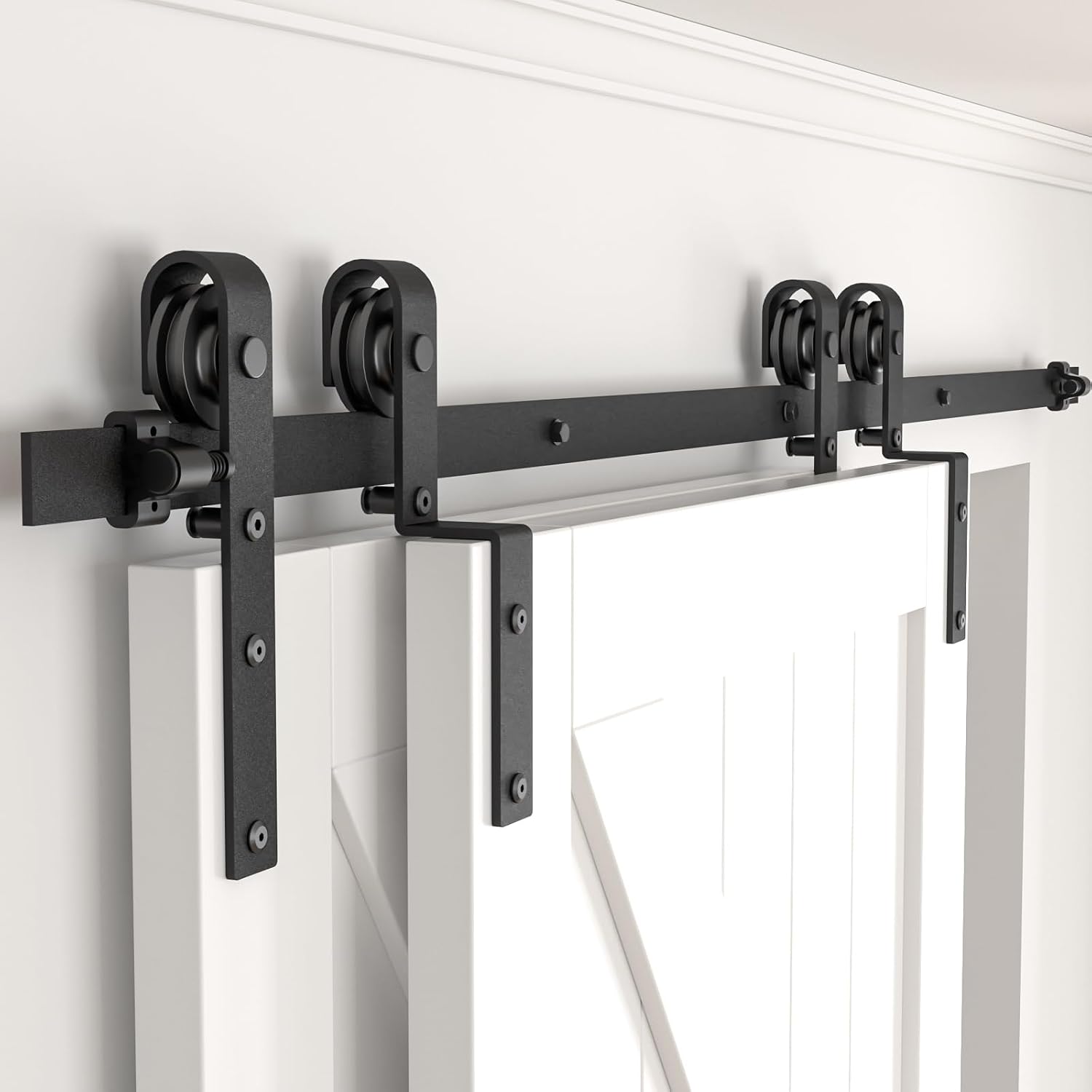6 Ft Bypass Sliding Barn Door Hardware Kit for Double Doors