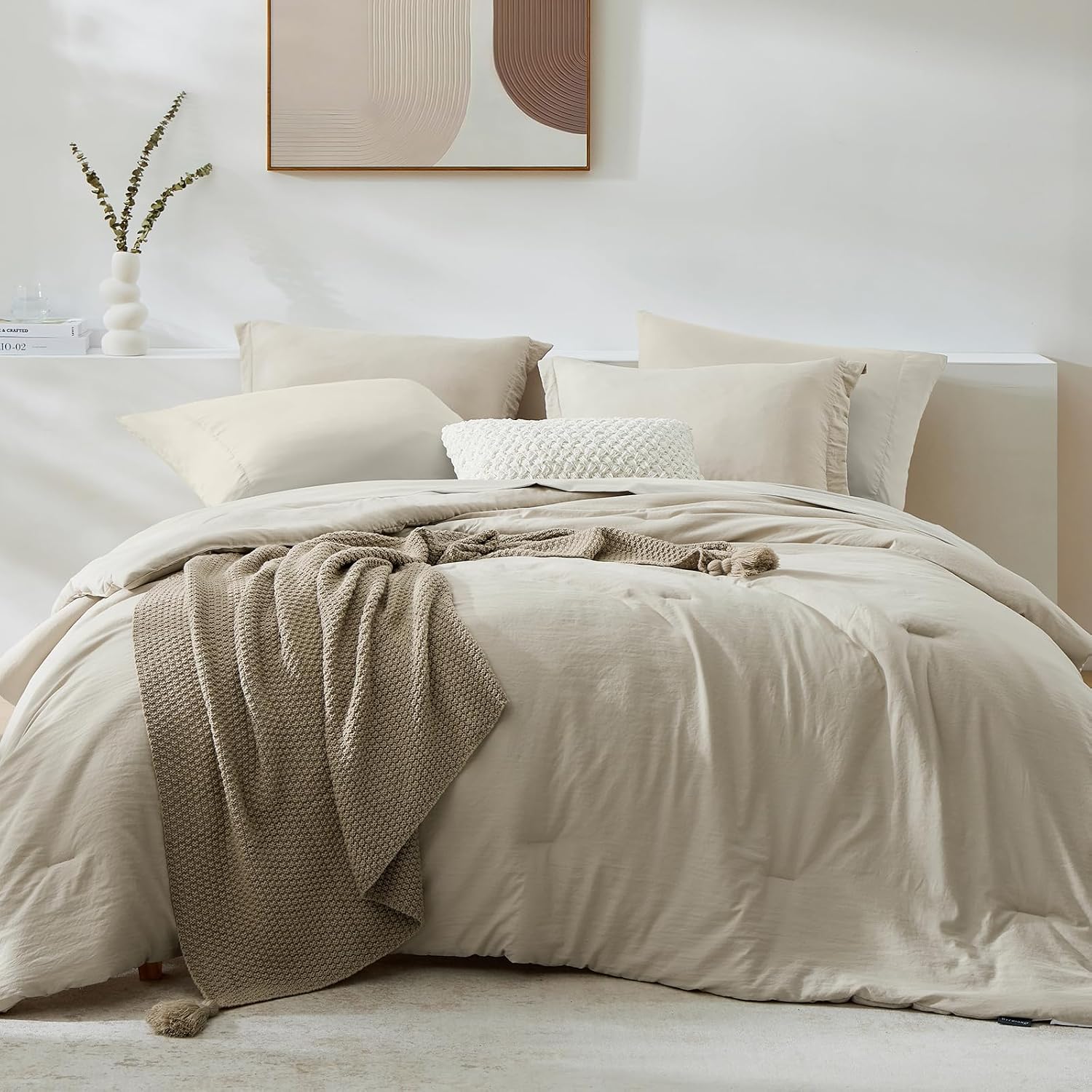 Queen Comforter Set, 7 Piece Soft Prewashed Bed in a Bag