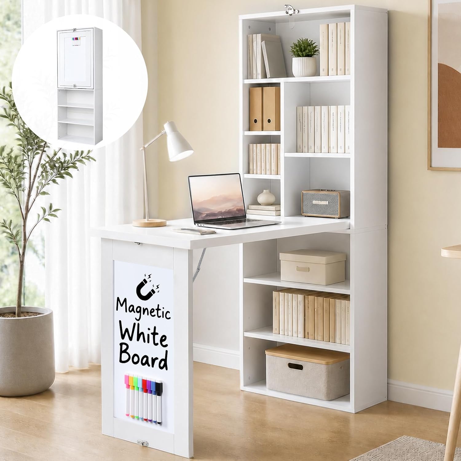 RUNSUNSPRI Fold-Out Wall Mounted Folding Murphy Desk