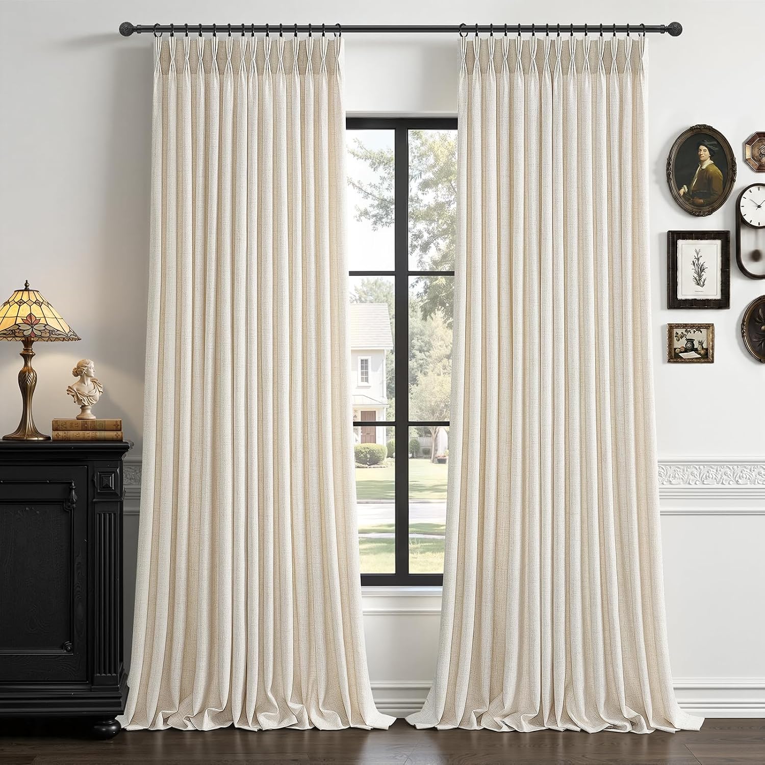 Triple Pinch Pleated Semi Sheer Curtains, 90 Inch, 2 Panels