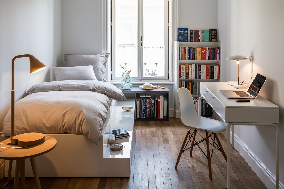 Beautifully designed small bedroom with a light, airy feel