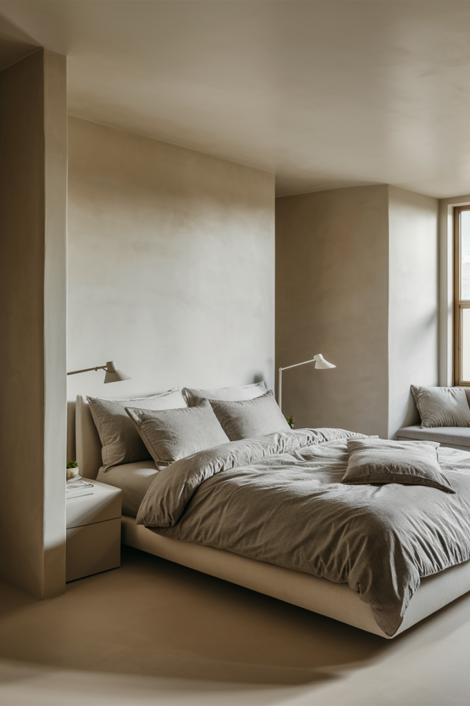 Serene and stylish modern bedroom with low-contrast decor